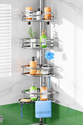 HAMITOR shower caddy tension pole rustproof and quick-to-install for renters.