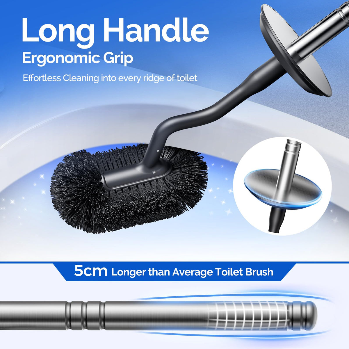 HAMITOR splash-proof long handle reduces splashes during cleaning.