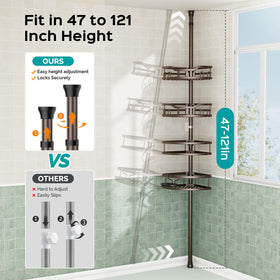 Four-tier HAMITOR baskets plus soap dish, towel bar, and hooks for accessories.