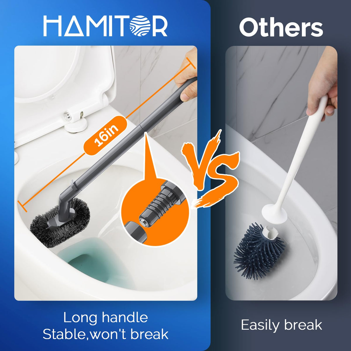 HAMITOR sturdy, durable handle resists rust during daily cleaning.