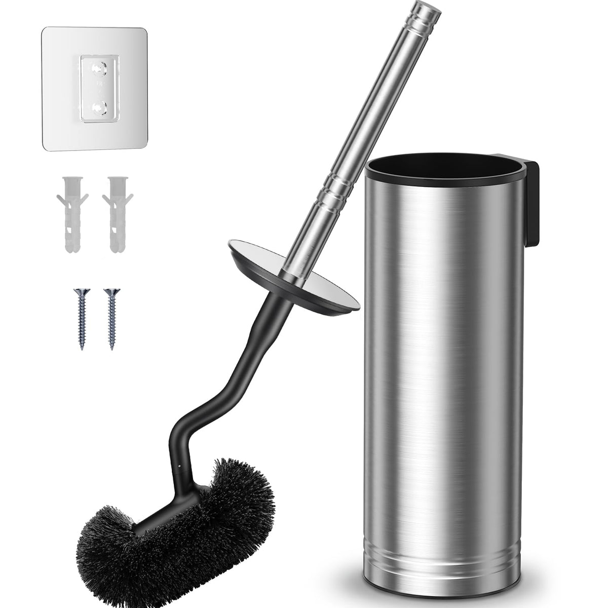 HAMITOR toilet brush with stainless steel holder maintains a tidy, corrosion-free bathroom.