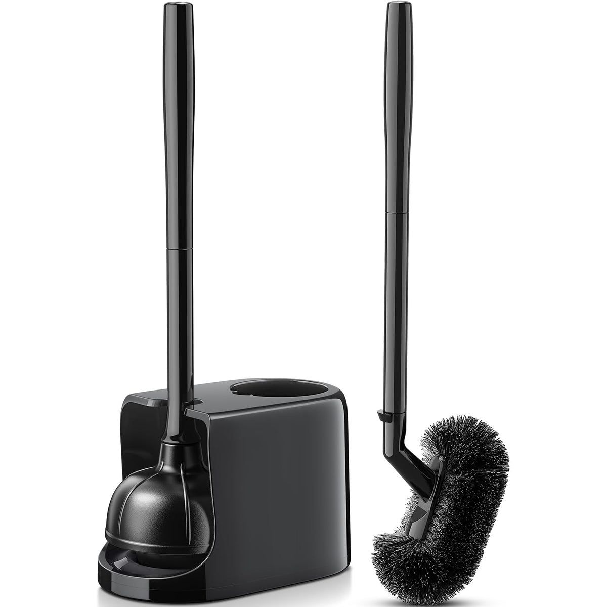 HAMITOR toilet plunger bowl brush combo for all-in-one cleaning solution in busy bathrooms.