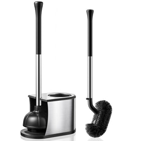 HAMITOR toilet plunger brush base in stainless steel keeps bathroom tidy.