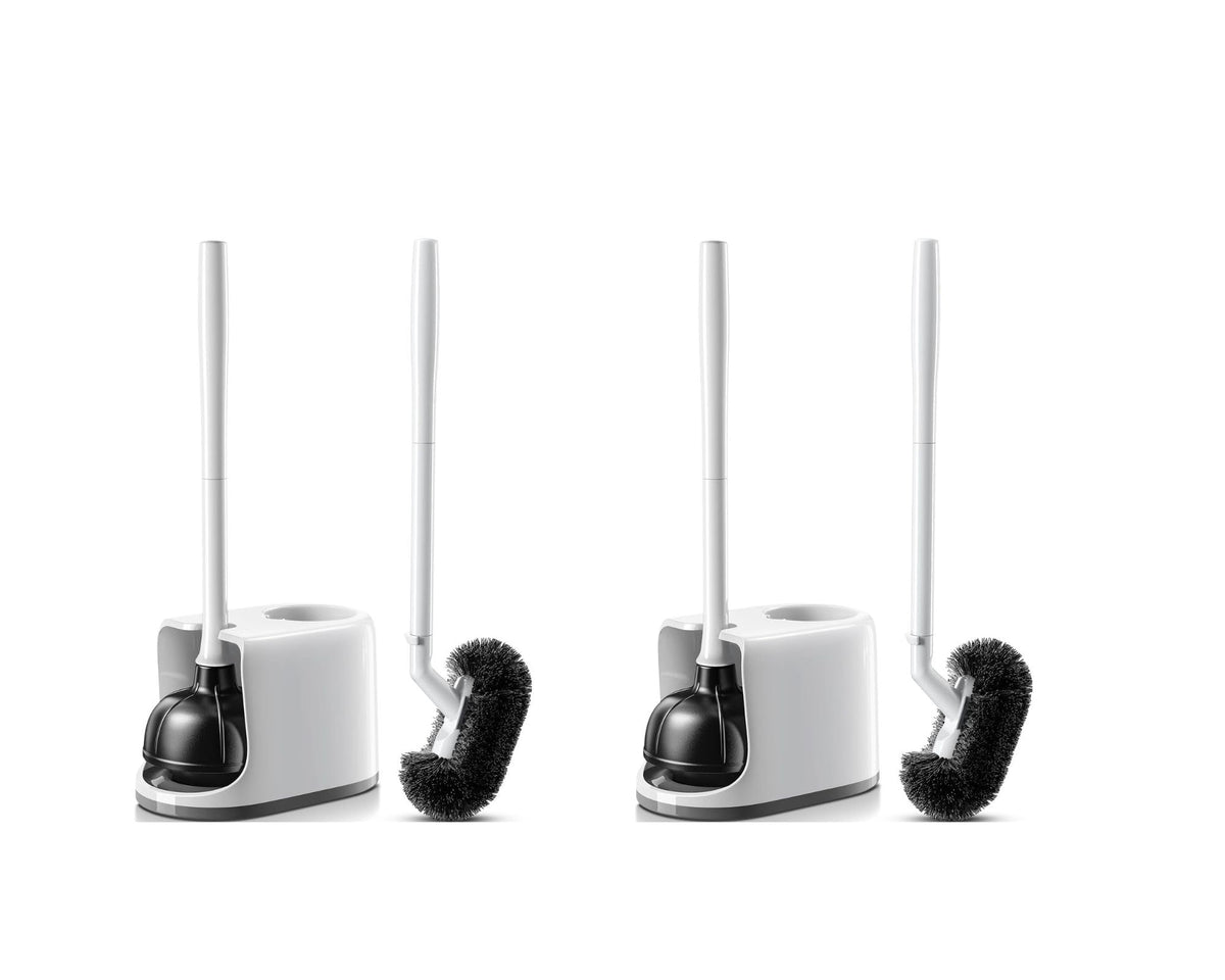 HAMITOR toilet plunger and brush set with extended handle for easy reach