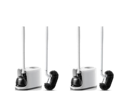 HAMITOR toilet plunger and brush set with extended handle for easy reach