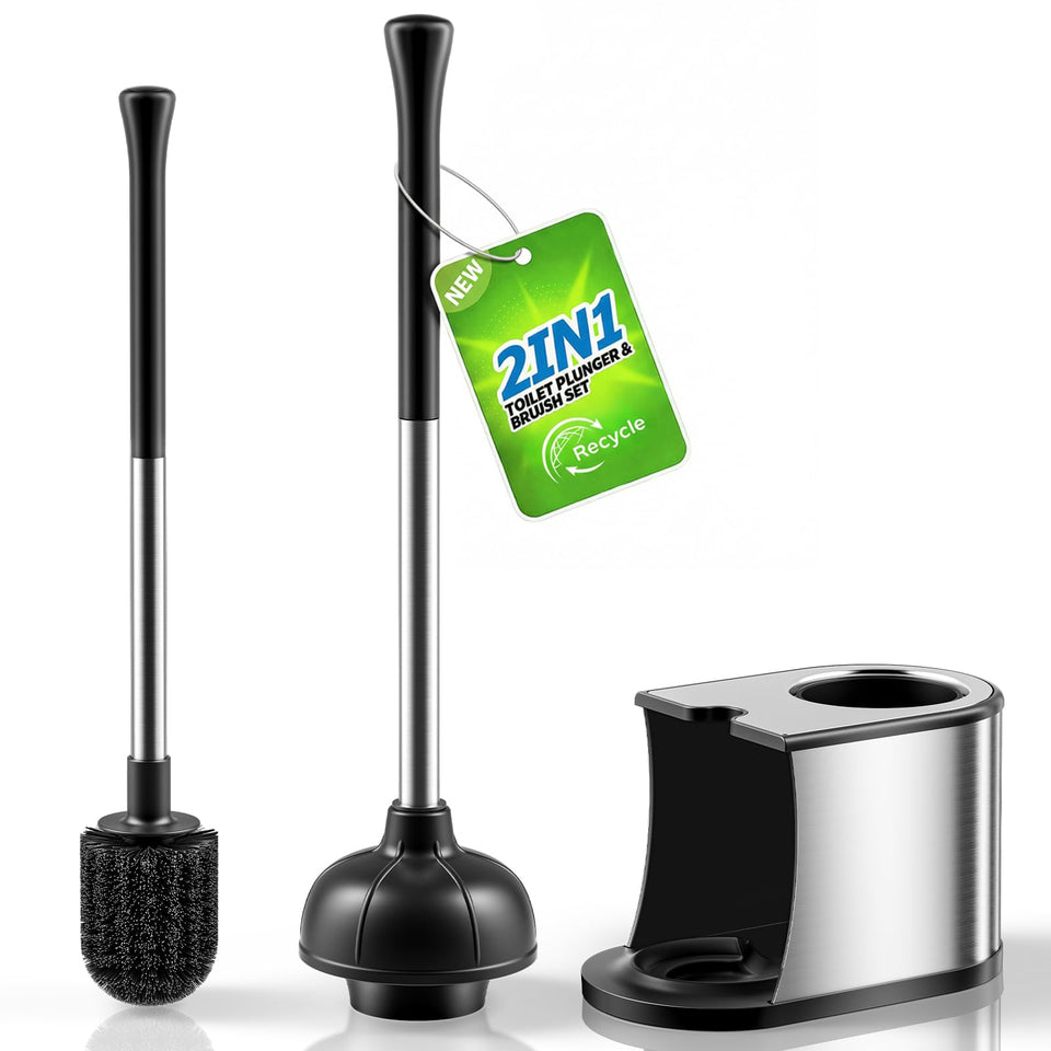 HAMITOR toilet plunger brush set, compact combo for quick bathroom cleaning.