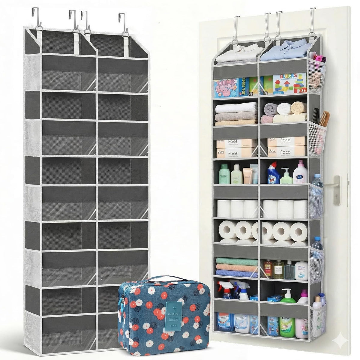 Hamna Collections dual-column door organizer grey overview showing space-saving design