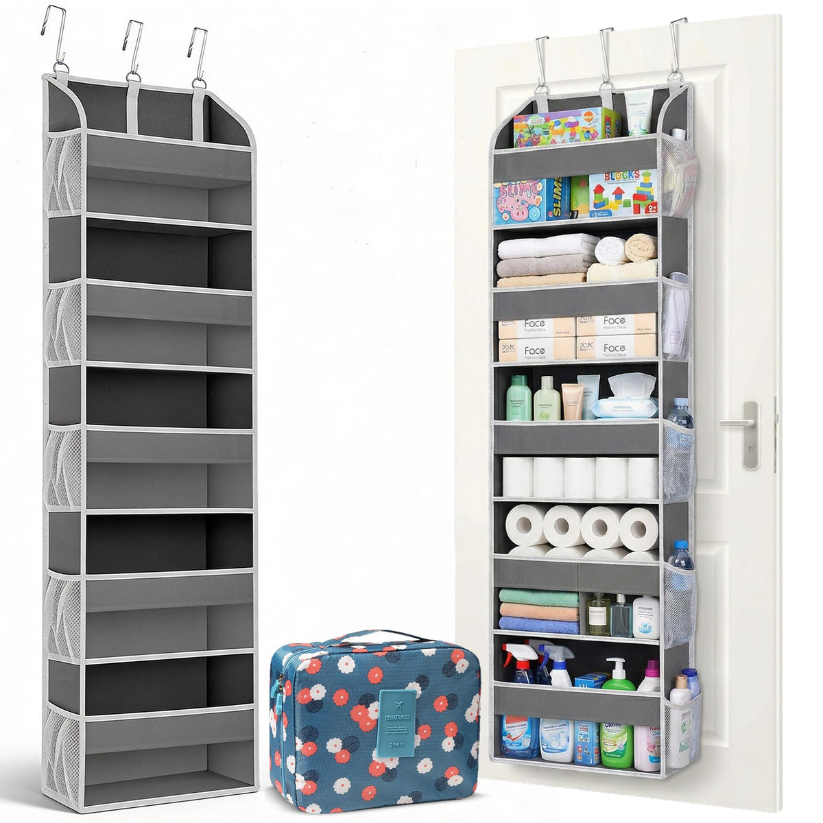 Hamna Collections over-the-door organizer with five large pockets for bathroom storage