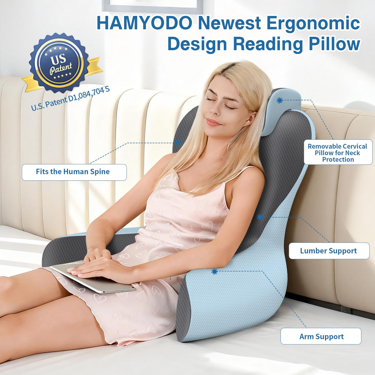 HAMYODO lumbar support backrest with arms helps maintain comfortable posture during lounging