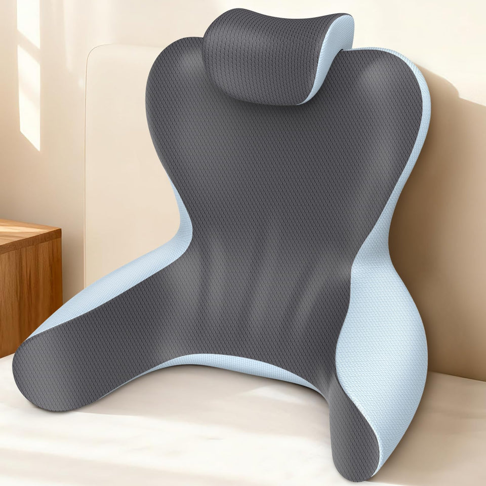 HAMYODO reading pillow in grey-blue offers bed back support for comfy reading