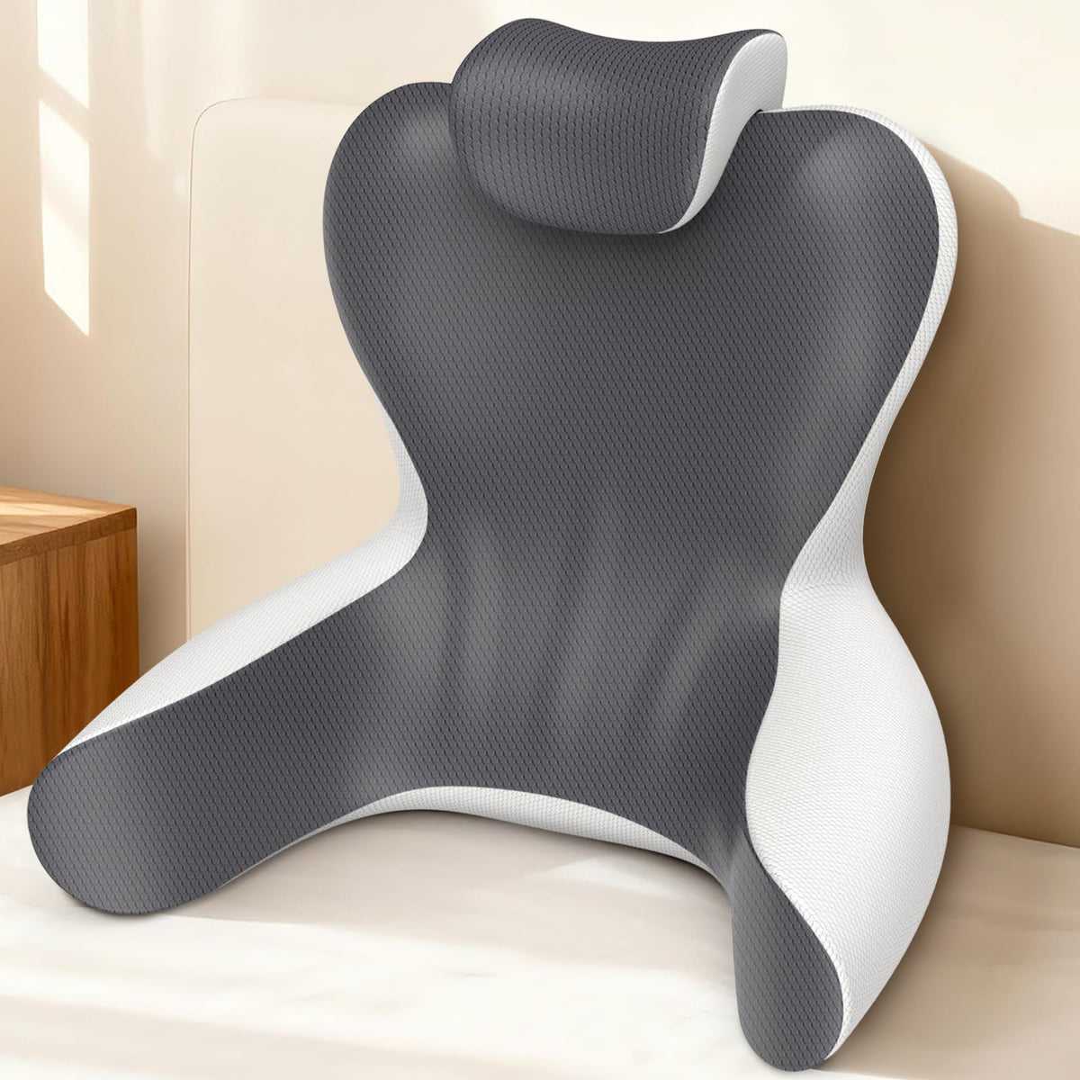 HAMYODO reading pillow on bed backrest provides ergonomic support for reading