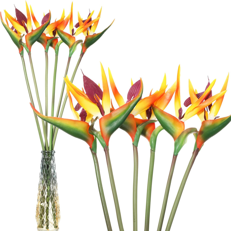 Hanaive Bird of Paradise artificial flowers, 12pc, 24in, yellow, long-lasting home decor.