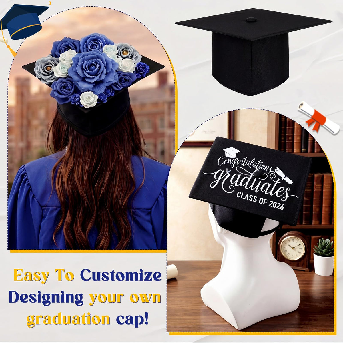 Hanaive graduation cap elastic band for comfortable all-day wear