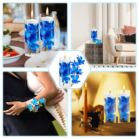 Hanaive packaging includes 24 blue orchids and 18 white candles for decorating versatility.