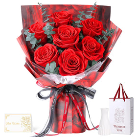 Hanameguri preserved roses bouquet with seven red roses ready to gift or display