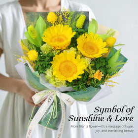 Hanameguri preserved sunflowers in white vase for instant gifting and elegant decor
