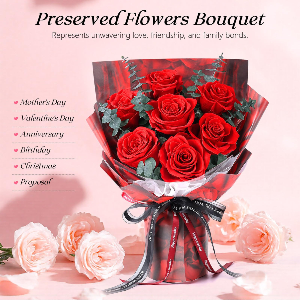 Hanameguri red roses in white vase offering lasting decor elegance