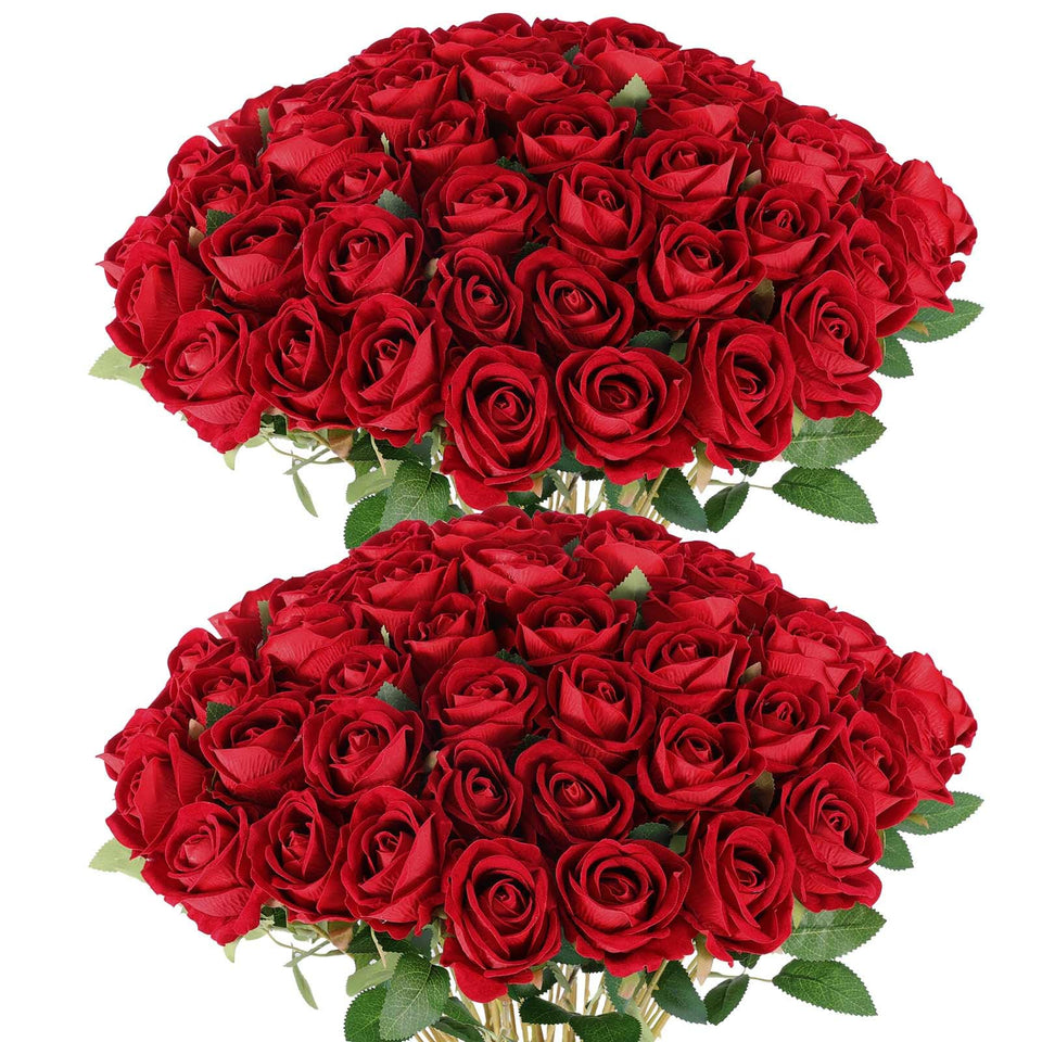 Hananona bulk 50 artificial roses with velvet burgundy centerpieces for elegant, maintenance-free decor