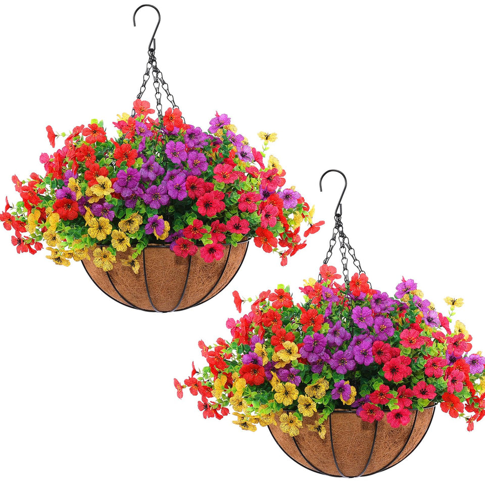 Hananona basket flower ensemble ready to hang, adding instant curb appeal to any outdoor space.