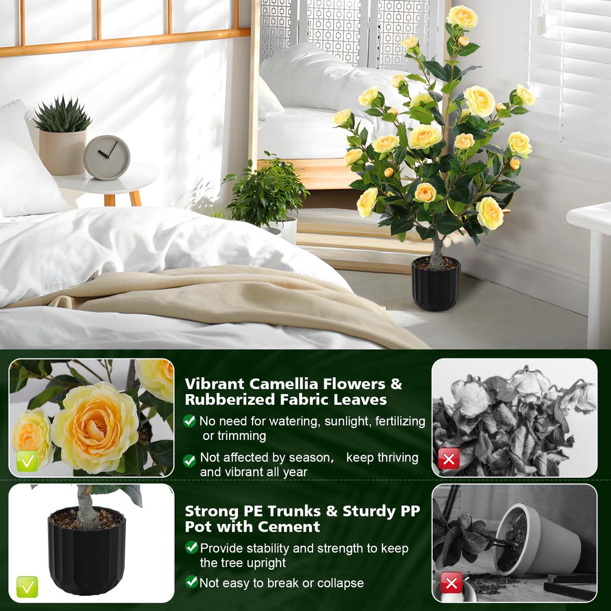 Hananona camellia tree yellow blooms used in wedding decor