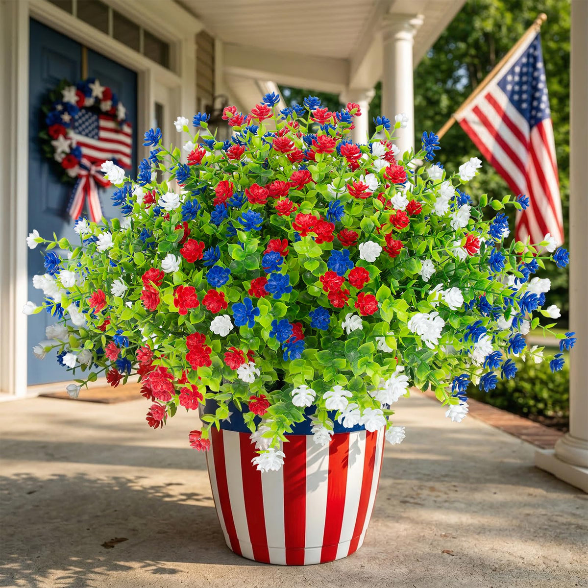 Hananona outdoor artificial flowers in red white blue for porch decor
