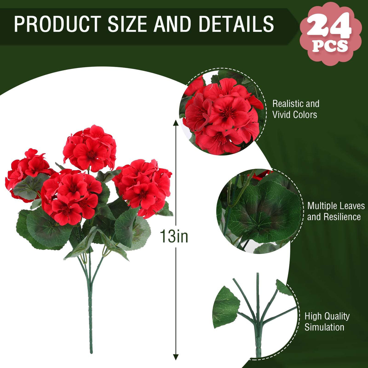 Hananona red geranium close-up, silk petals for realistic touch.