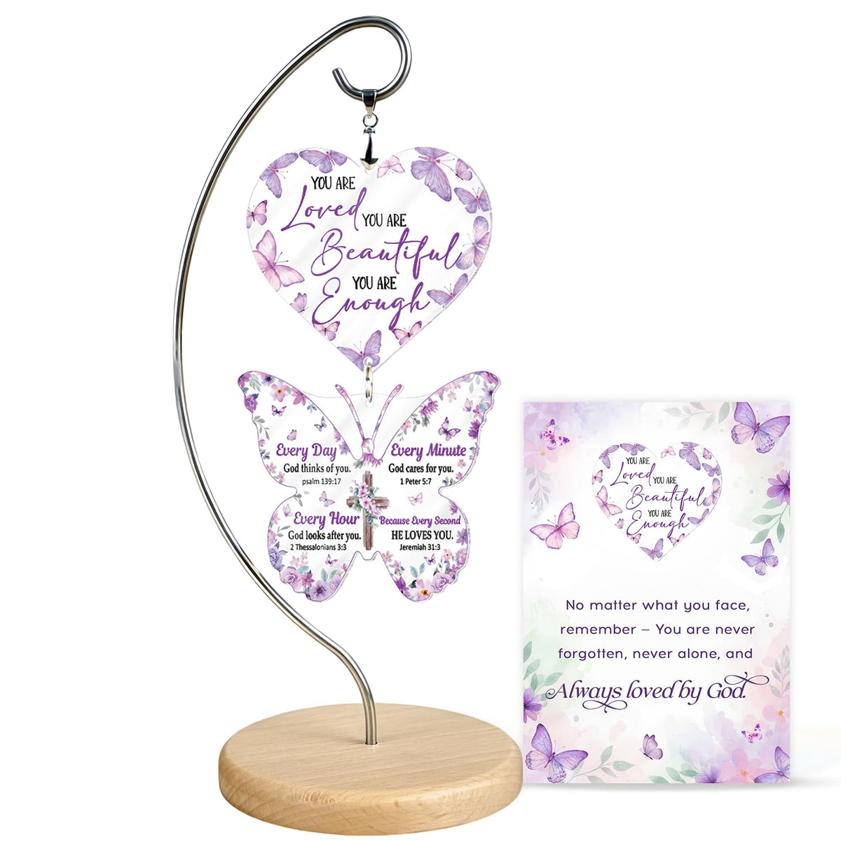 HANATOCA butterfly heart ornament on stainless steel hanger for daily inspiration.