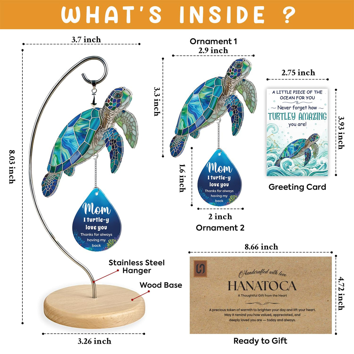 HANATOCA sea turtle stained-glass style brightens shelves with subtle ocean hues.