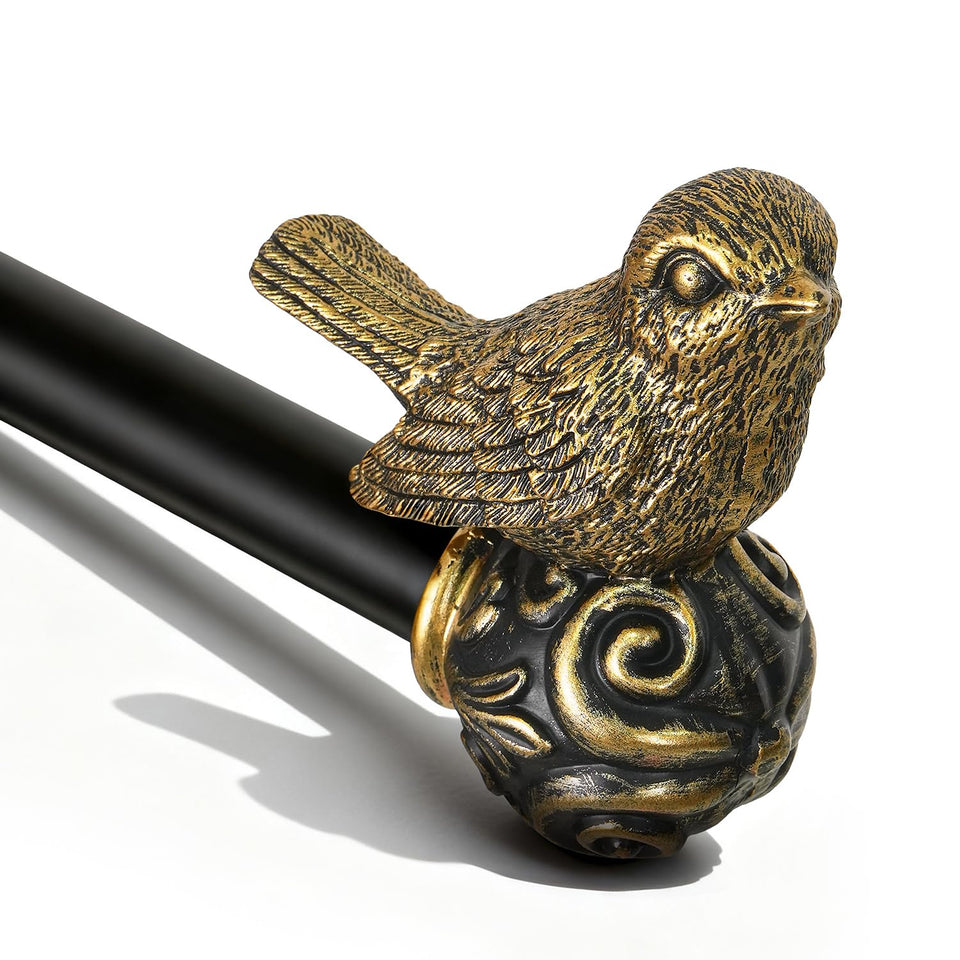 Hanchao black curtain rod with bird finial adds timeless elegance to windows.