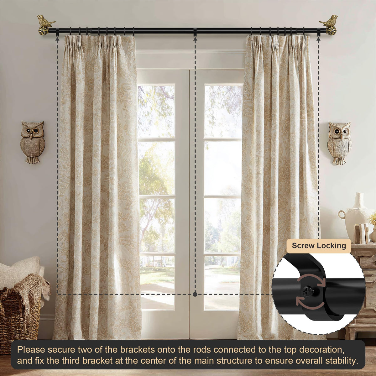 Close-up shows 1-inch diameter rod highlighting durability for heavy curtains.