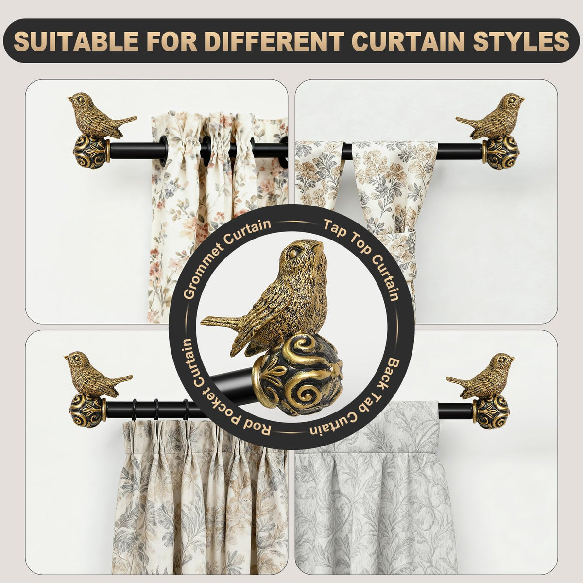 Bedroom or living room setting with elegant drapery using Hanchao rod.