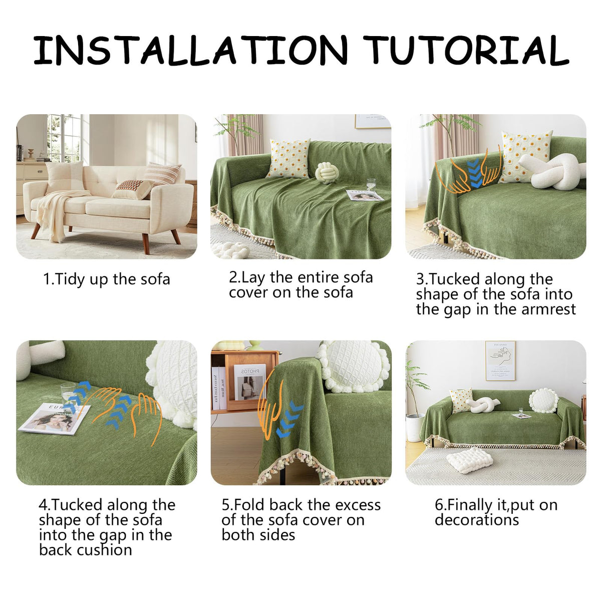 HANDONTIME easy-install green sofa cover fits quickly and stays in place.