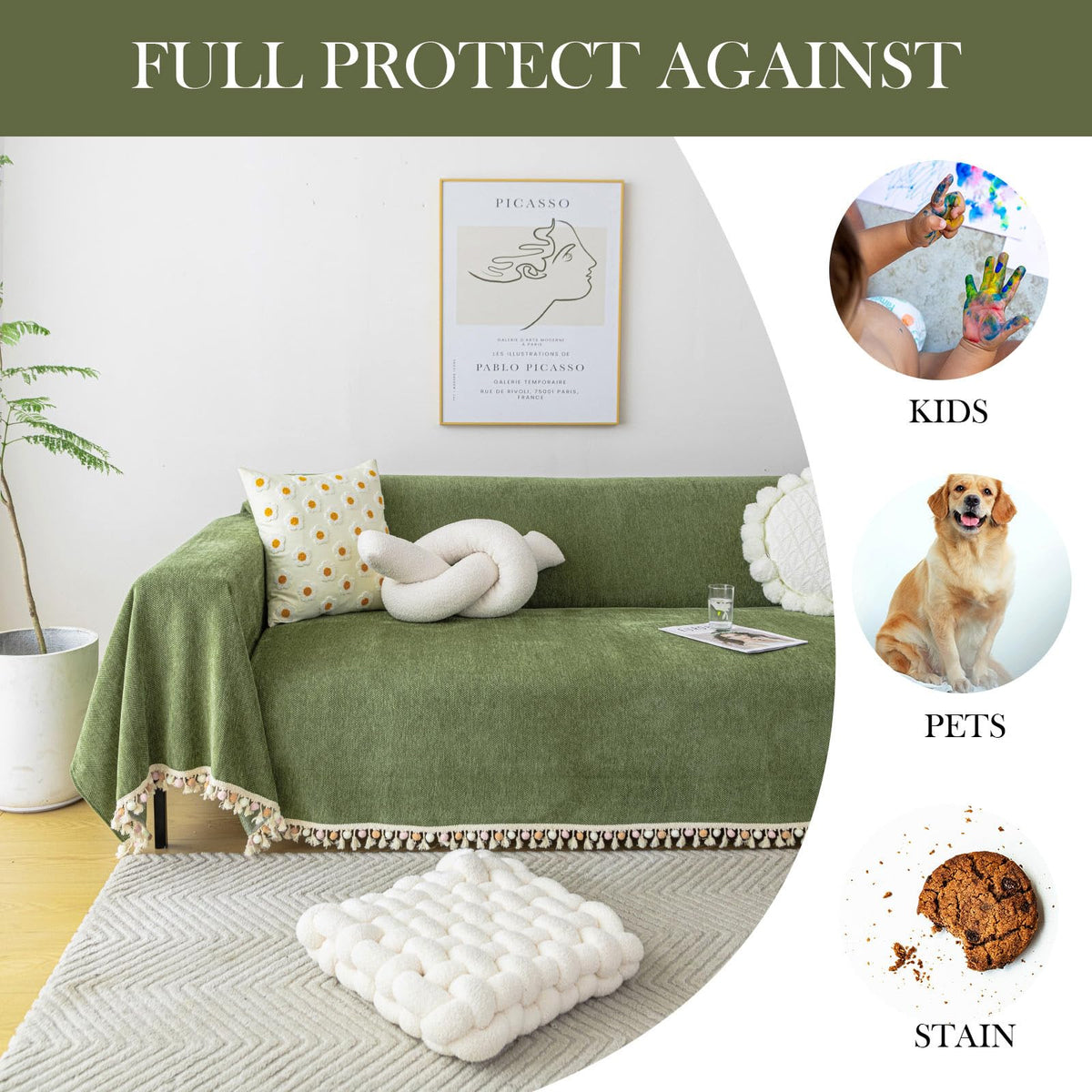 HANDONTIME chenille sofa cover for three-cushion sofas; soft and durable.