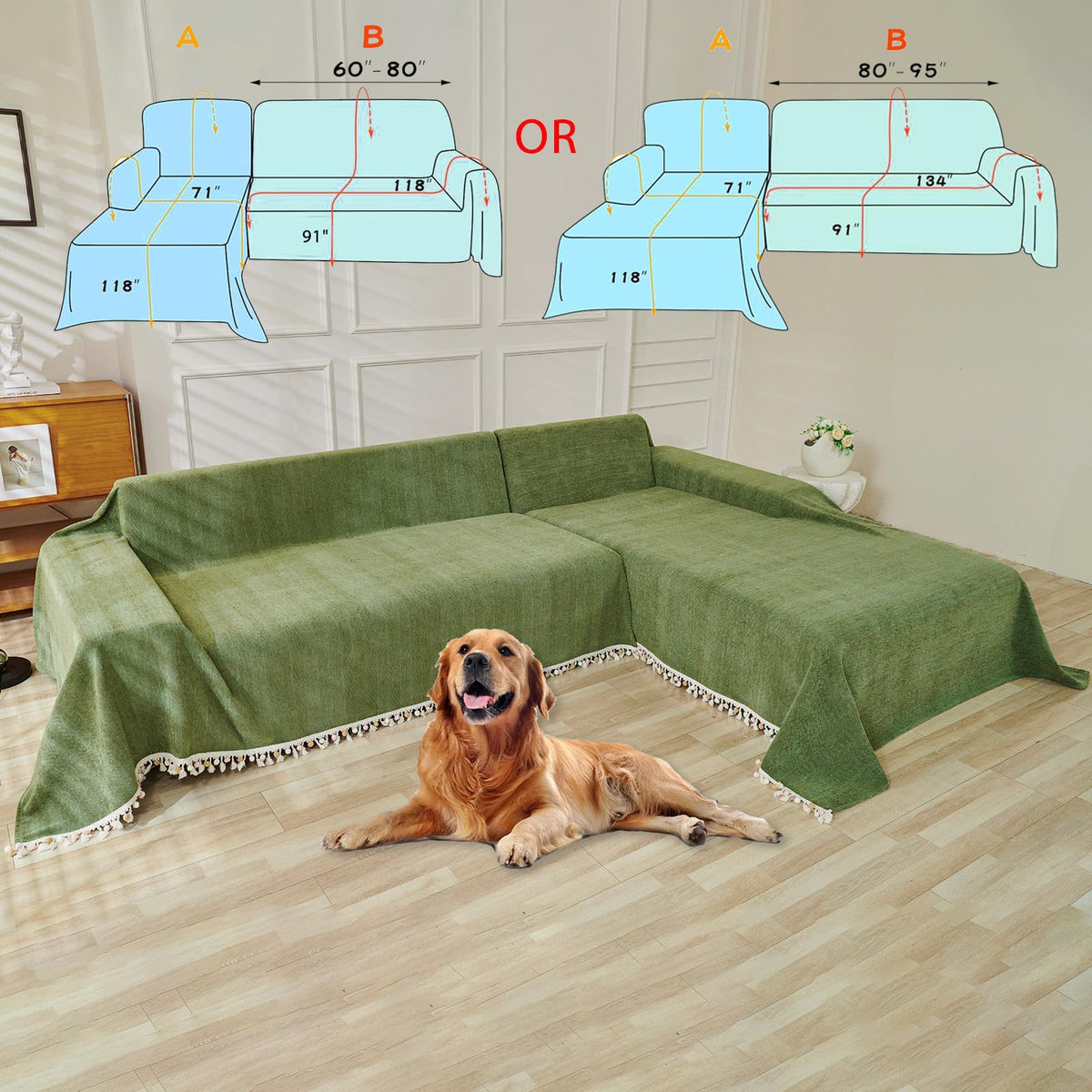 HANDONTIME green sofa cover 71x118 guards sofa from messes and pet claws.