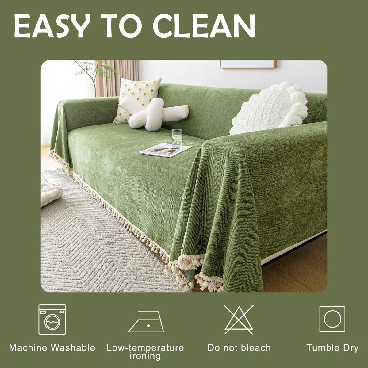 HANDONTIME machine-washable green sofa cover for fast cleaning.