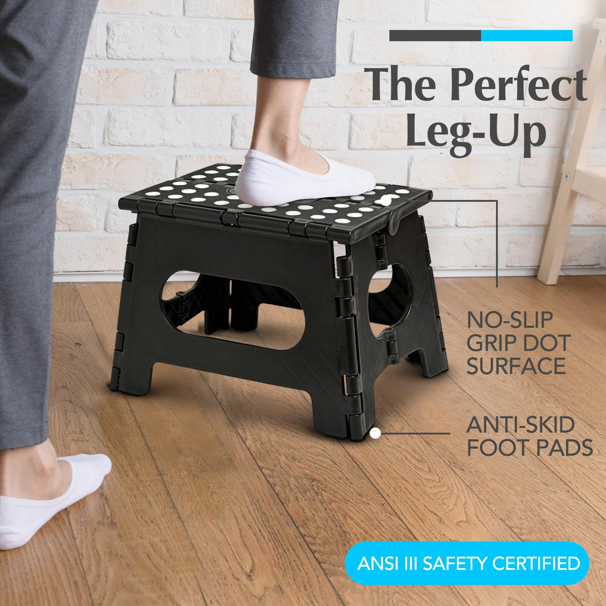 Handy Laundry folding lightweight step stool folded-flat sits neatly in a drawer.