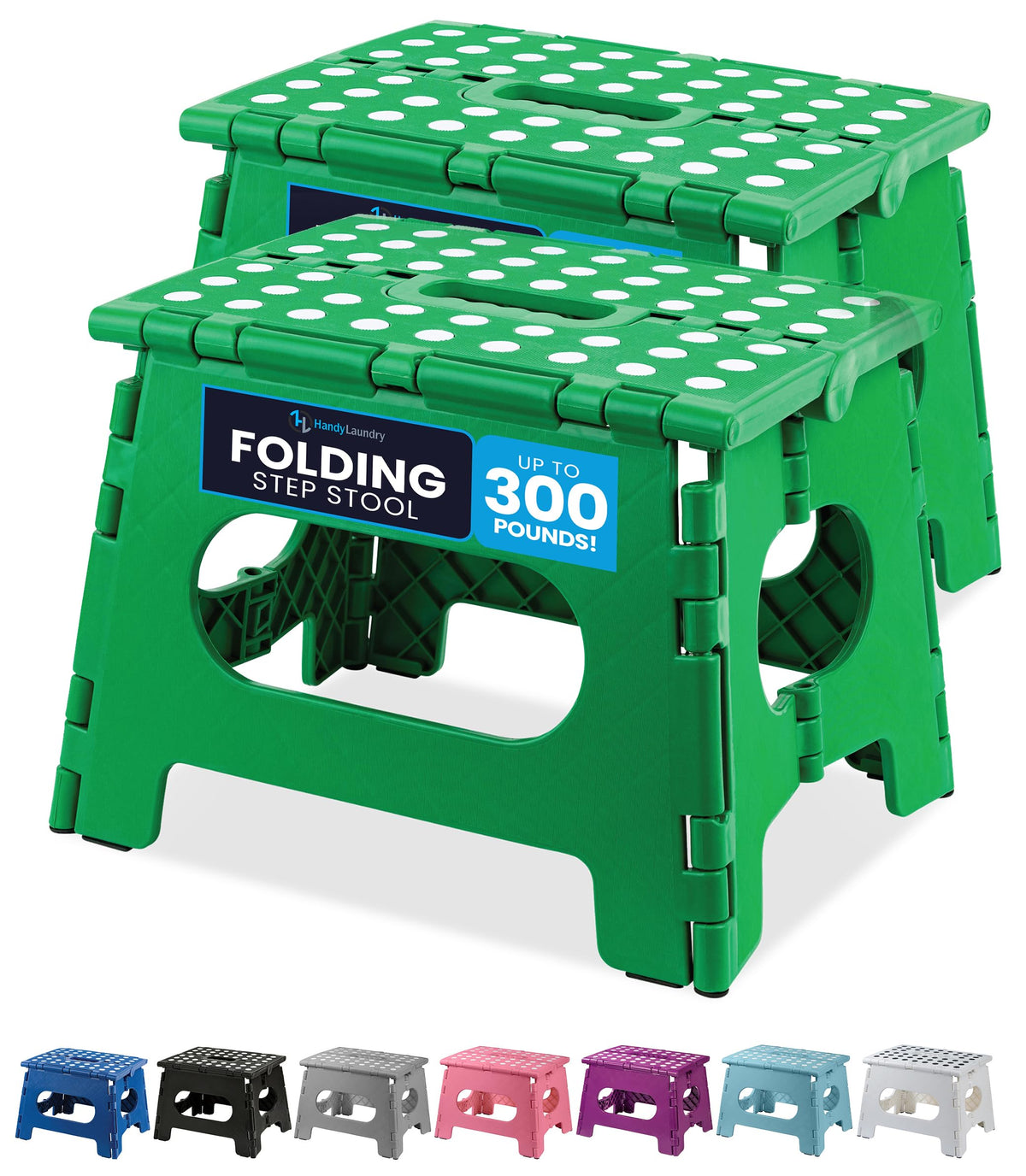 Handy Laundry folding step stool closed for compact storage and solid support.