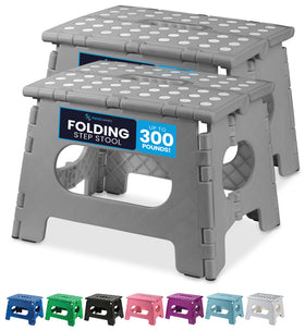 Handy Laundry folding step stool opens with one flip for quick setup in grey.