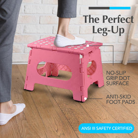 Handy Laundry pink stool folded compact for storage in small spaces