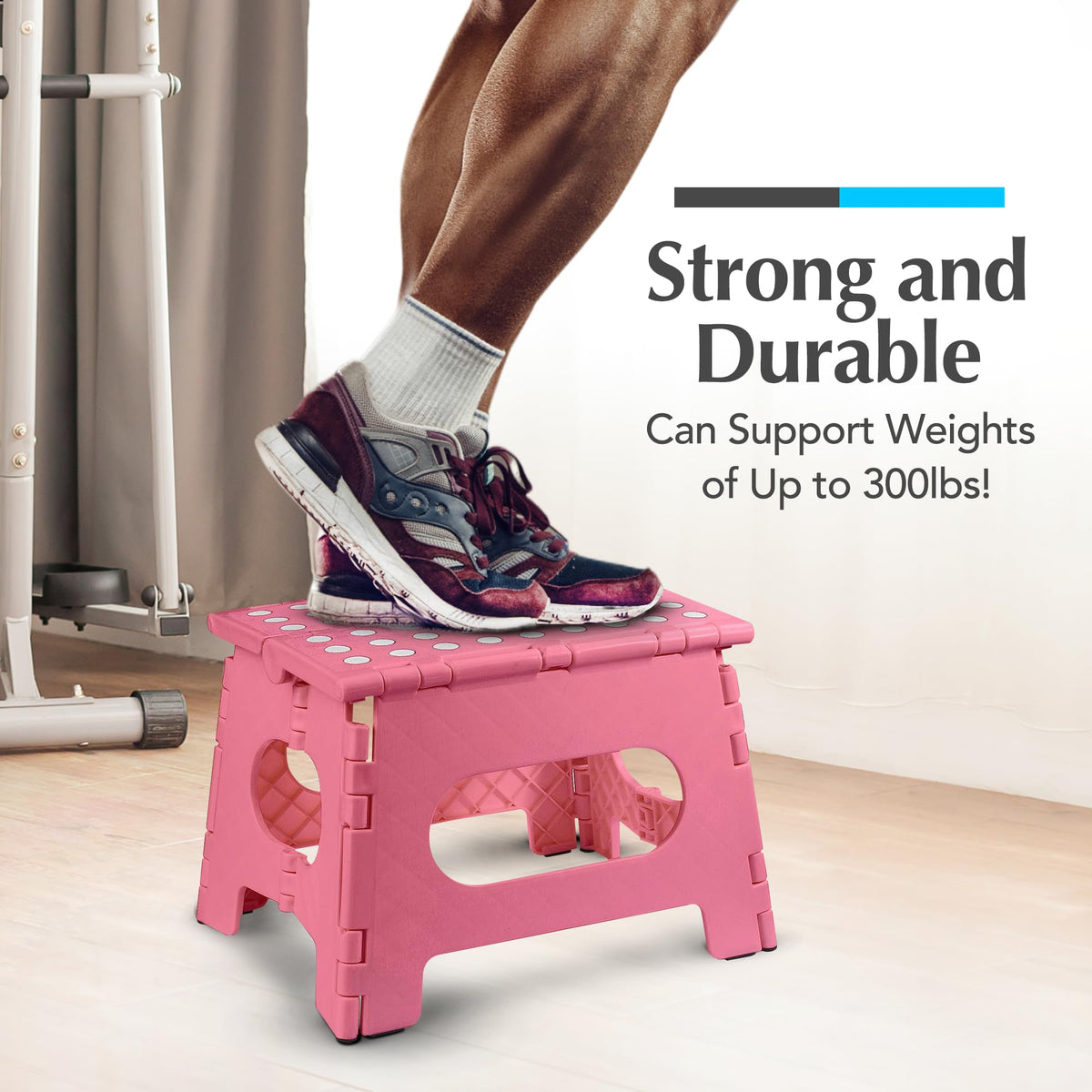 Handy Laundry pink stool with integrated handle for portable use