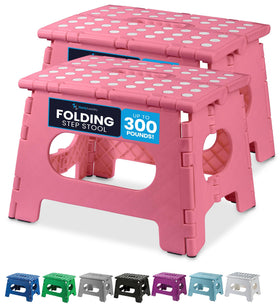Handy Laundry pink folding step stool open for easy reach and use