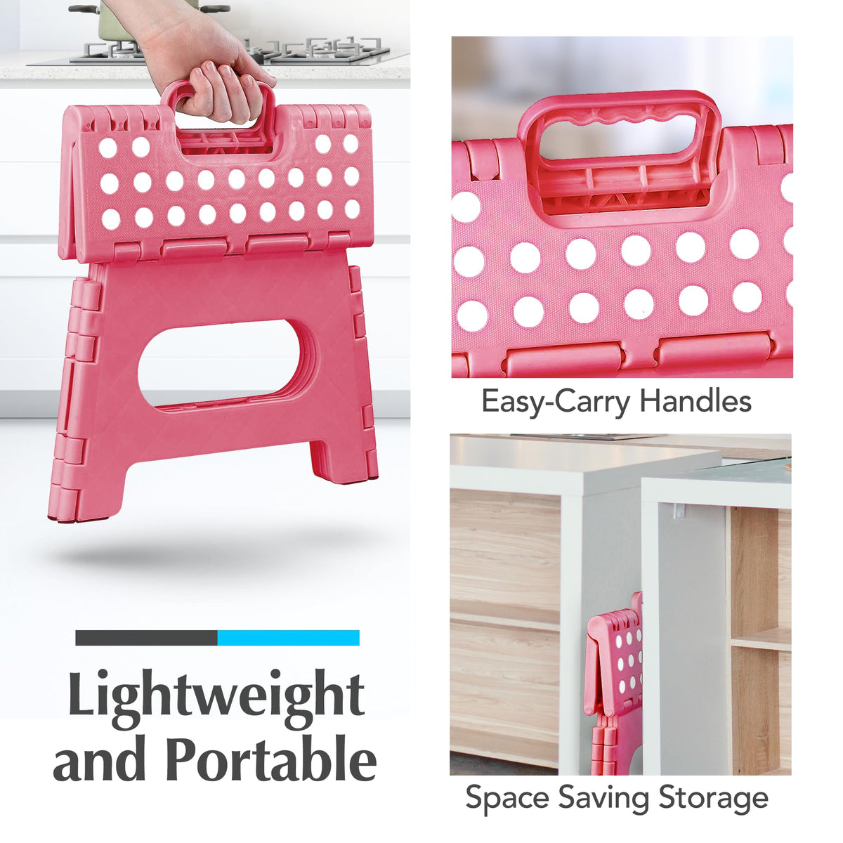 Handy Laundry pink stool stored under the bed to save space