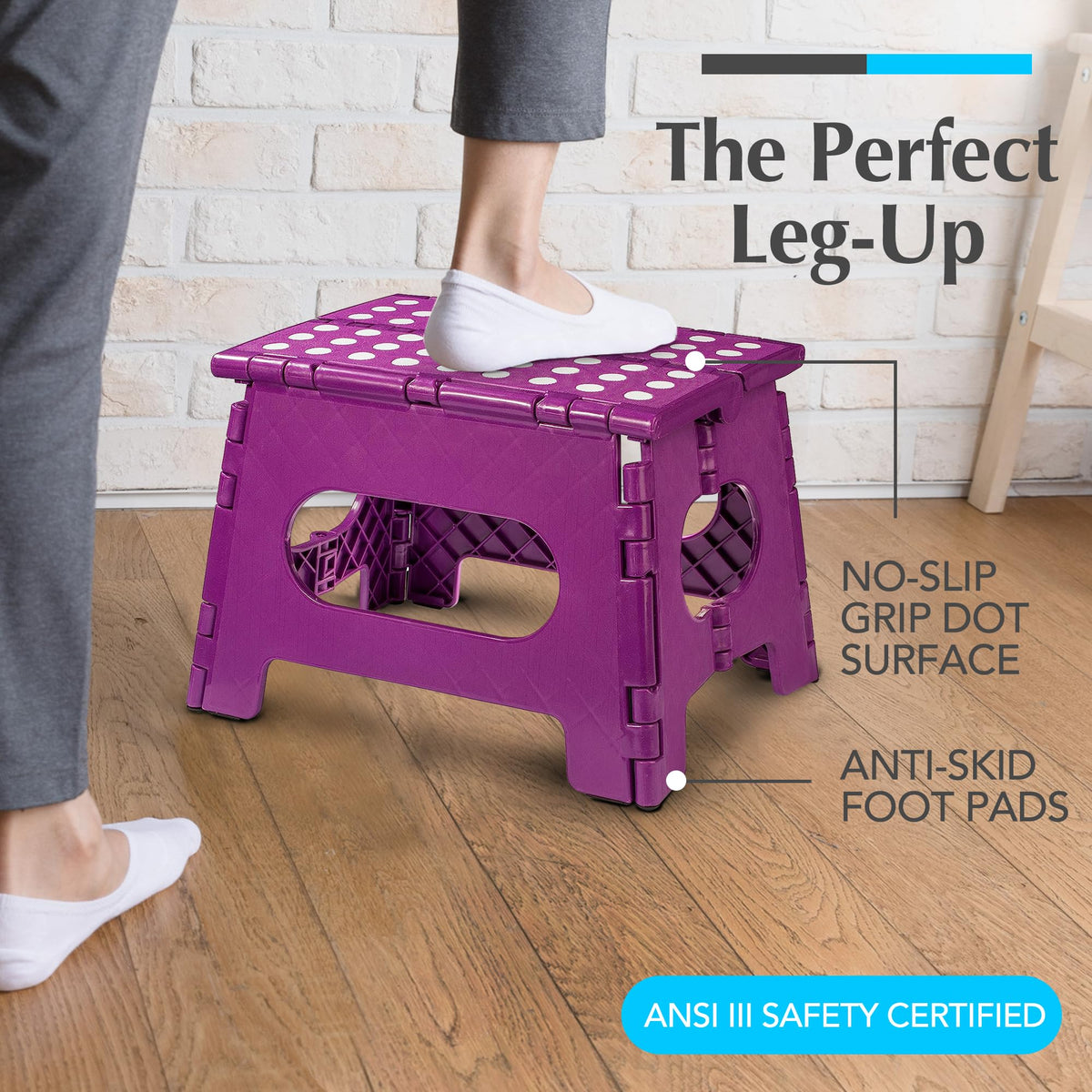 Handy Laundry folding step stool with handle for secure grip.