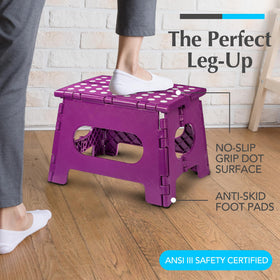 Handy Laundry folding step stool with handle for secure grip.
