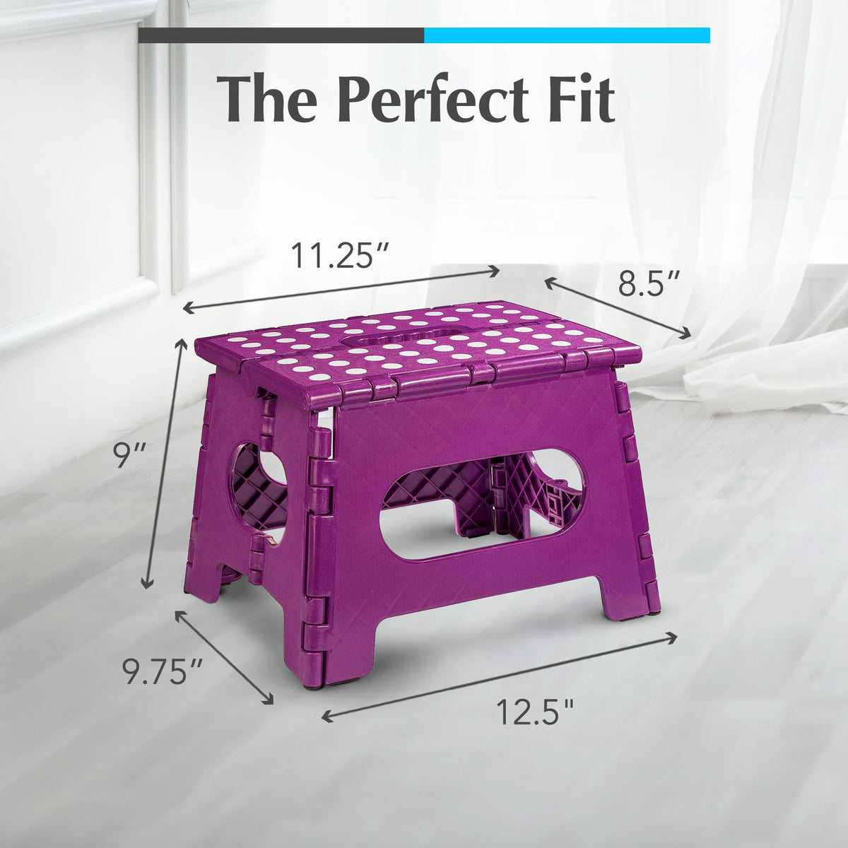 Handy Laundry purple stool in bathroom for kids handwashing and grooming.