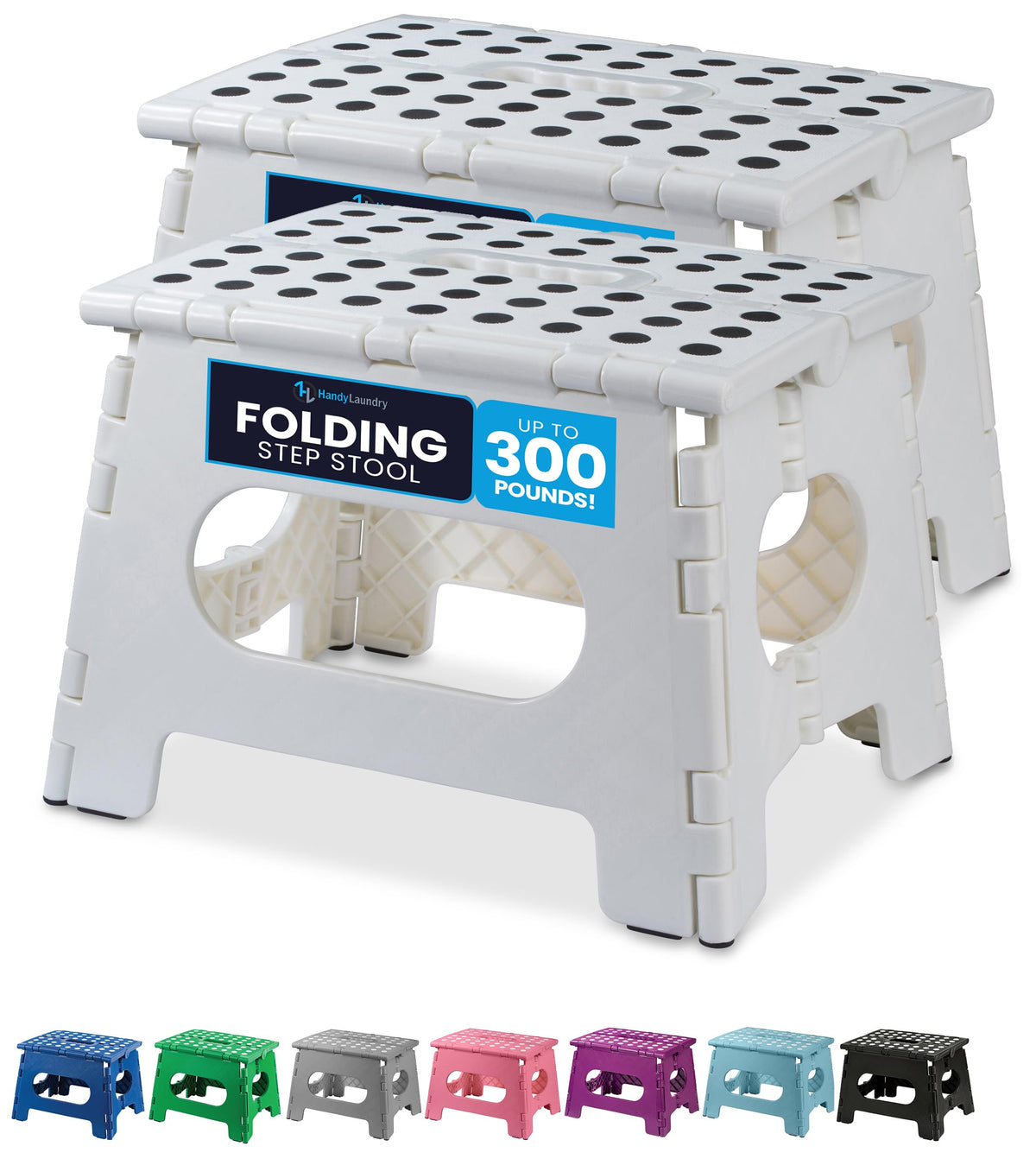 Handy Laundry folding step stool unfolded for sturdy adult access at the sink