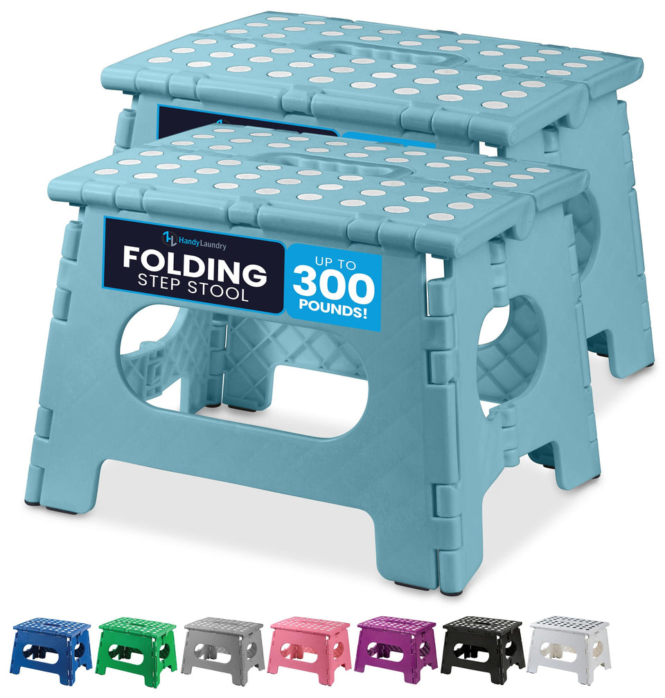 Handy Laundry folding stool opened at the kitchen sink for tall reach and safety.