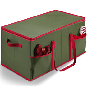 Handy Laundry ornament storage box reinforced handles ease transport to attic or closet.