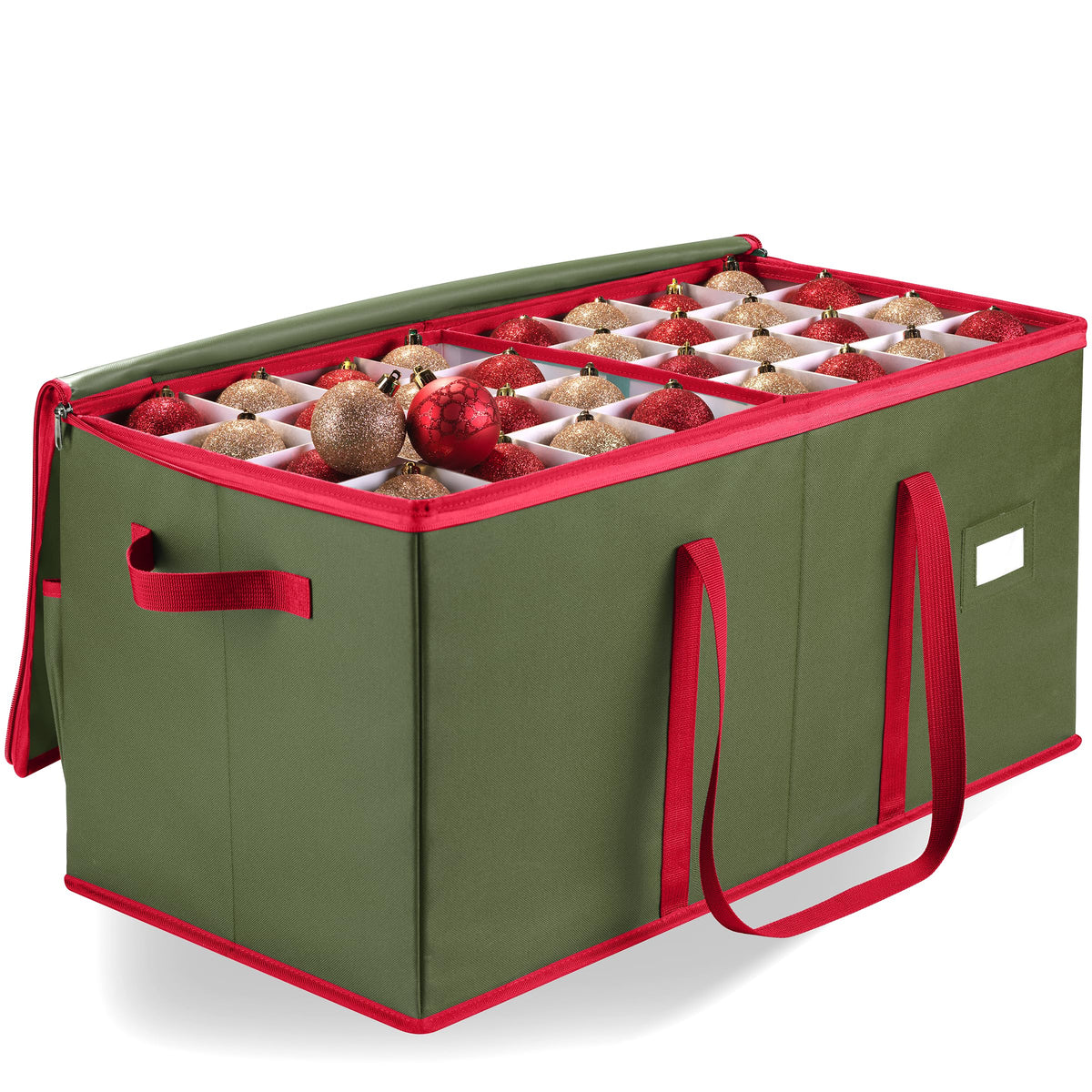 Handy Laundry ornament storage box zippered top keeps dust out while you access decorations.