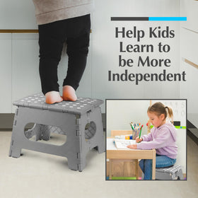 Handy Laundry bathroom-use stool supports toddlers and adults at sinks in grey.